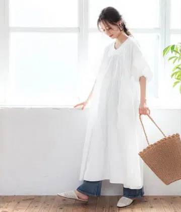 coca 코카 V넥 티어드 원피스 플레어 티어드 종아리 기장 새상품