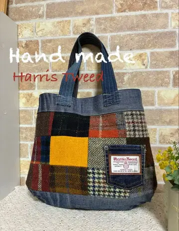 77. 데님 리메이크 & Harris tweed 외출용 토트백 M 사이즈