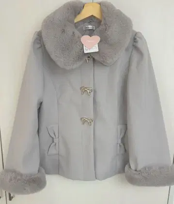 500엔 할인 택 포함 새상품 퍼 그레이 코트 마조레티 리본 L 사이즈