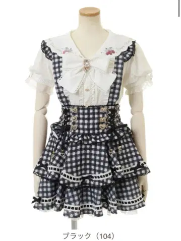 LIZLISA 사다리 리본 체크 티어드 치마바지 블랙