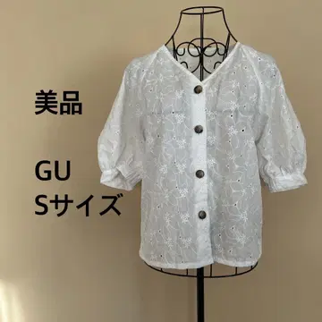 [ 새상품급 ] GU/여성용/상의/화이트/레이스/시스루/앞 버튼