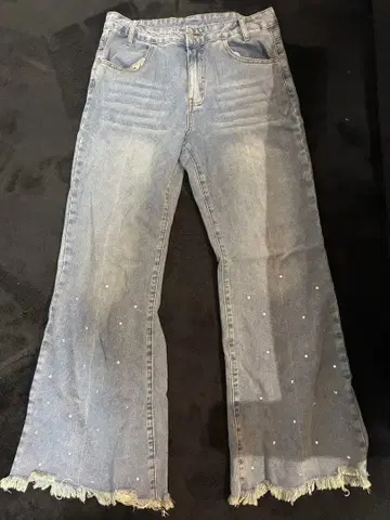비즈 장식 라이트 블루 플레어 데님