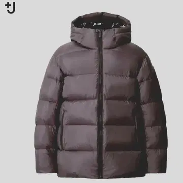 유니클로 질 샌더 라이트 다운 볼륨 후드티 와인