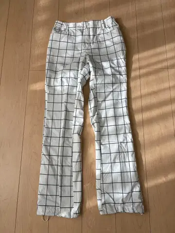 아디다스 골프 여성용 방풍 방한 골프 팬츠 화이트 블랙 체크