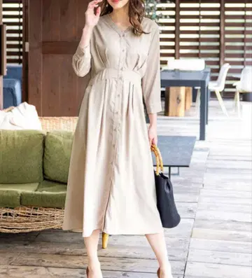 Tiaclasse 셔츠 원피스 7부 소매 백리본