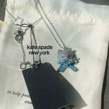 케이트 스페이드 고양이 리본 파베 목걸이 블루