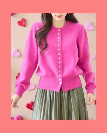 멀티 컬러 버튼 니트 가디건 체리 핑크