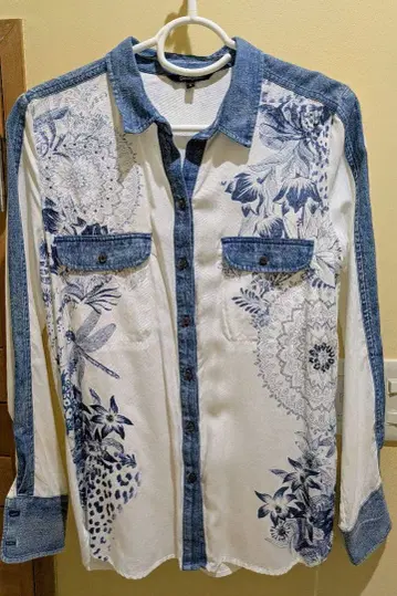 Desigual 꽃무늬 데님 긴팔 셔츠