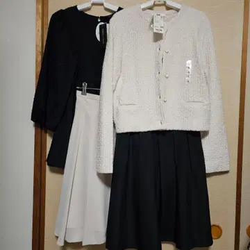 세레모니 스커트 세트 화이트 가디건 블랙 튜닉
