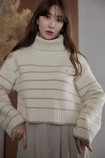 Striped Turtleneck Knit Pullover