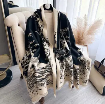 재패니즈 모던 학 패턴 자카드 아트 스톨 (180 x 65cm)