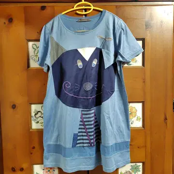 [새상품급] 알베로베로 고양이 디자인 반팔 T셔츠 튜닉 파랑