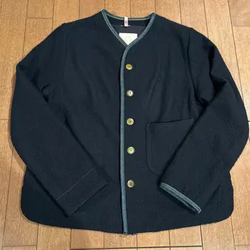 울 노카라 자켓 네이비