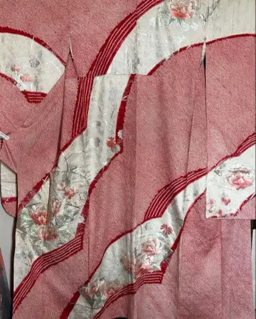 순수 실크 후리소데 야마토 금제 자수 빨간색 조임 성인식