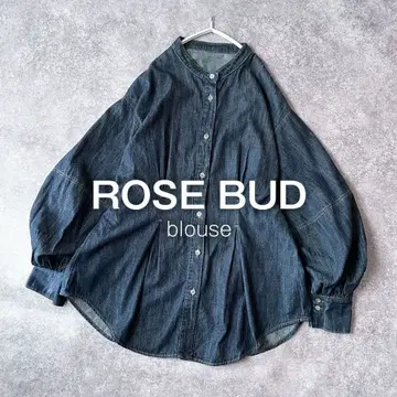 로즈버드 데님 셔츠 블라우스 밴드 카라 코튼 블루 J15