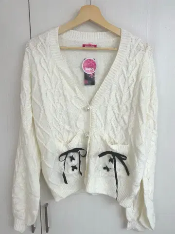 택 포함 새상품 마즈 MA*RS 가디건 펄 리본 니트 화이트 지뢰계