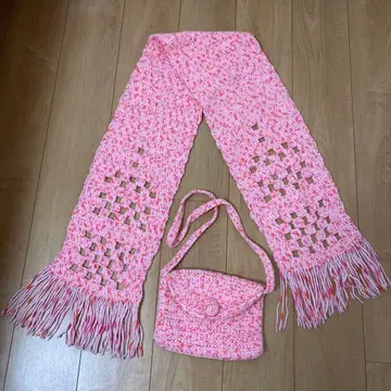 핑크 손뜨개질 백 + 머플러