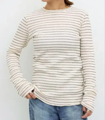 굿 리프 WAFFLE BORDER LONG SLEEVE TOP