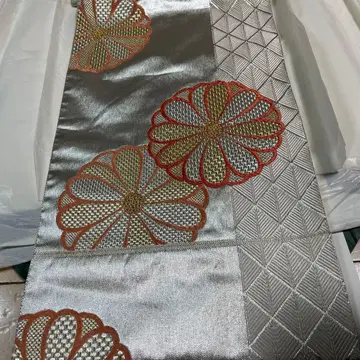 실버 꽃무늬 자수 후쿠로 오비 오비 장식 천 허리띠 3