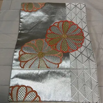 실버 꽃무늬 자수 후쿠로 오비 오비 장식 천 허리띠 3