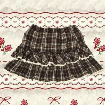 모리걸 프릴 미니 스커트 체크 티어드 브라운