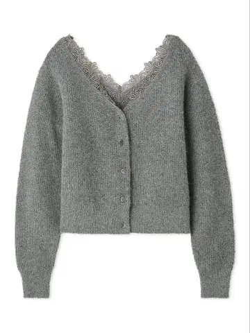 FRAY I.D 폭스 울 레이스 트리밍 가디건 그레이