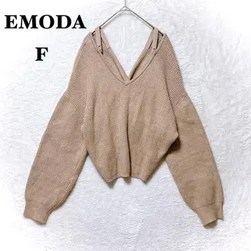 에모다 오프숄더풍 2way 니트 F 크로스 V넥 숏 기장