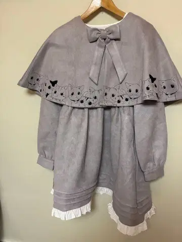 To Alice 고양이 자수 장식 그레이 무릎 기장 원피스 M 사이즈