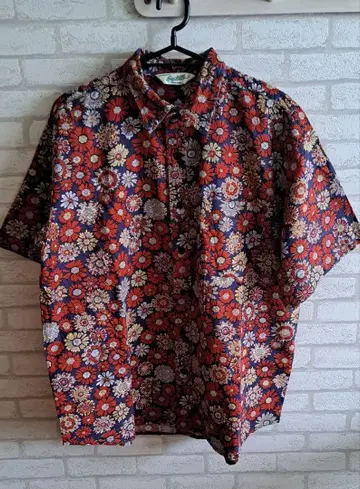 Backers 반팔 셔츠 빨간색과 파랑 꽃무늬 남성용 L 사이즈