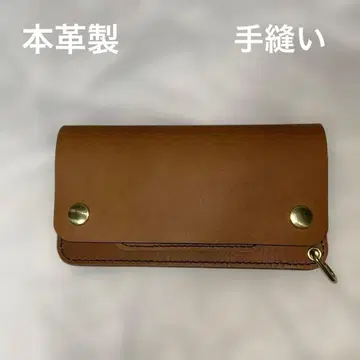 천연 가죽 롱 트래커 지갑 카멜 골드