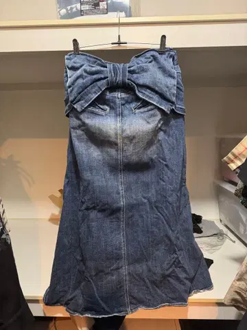 로데오 크라운 빅 리본 데님 롱 스커트