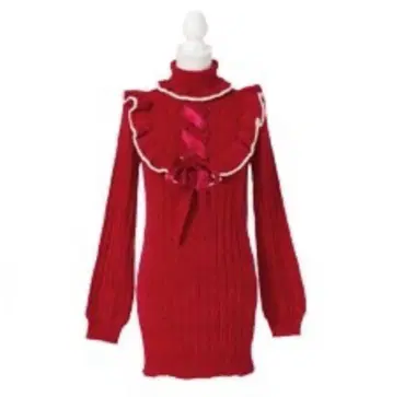 프릴 달린 버건디 니트 원피스