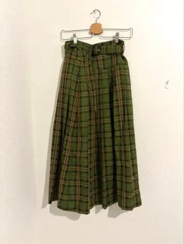 [ 새상품급 ] idem 벨티드 플리츠 체크 스커트 그린 S