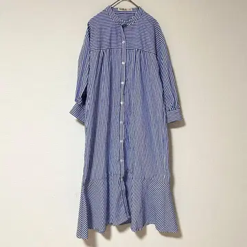 큐티 블론드 셔츠 원피스 [ F ] 밑단 플레어 스트라이프