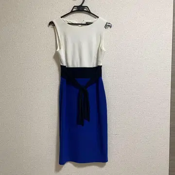 랄프 로렌 슬리브리스 무릎 기장 원피스 화이트/블루