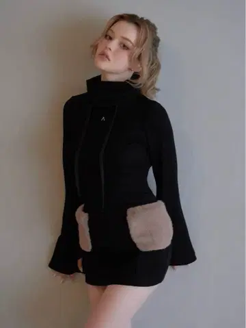 andmary Fur pocket mini dress