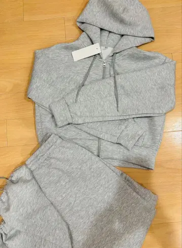 GU 지유 퍼프 맨투맨 풀 집업 후드티 셋업