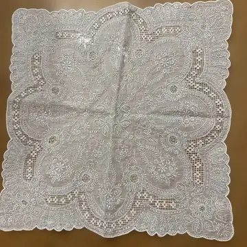 미사용 스와토 자수 화이트 손수건 약 29cm 29