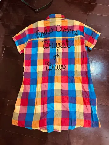 로데오 크라운 체크 무늬 셔츠 체인 스티치 자수