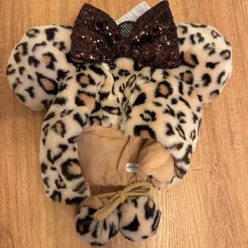 디즈니 미니 팬캡 레오파드 무늬 레오파드 브라운 베이지