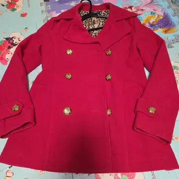 핑크 울 더블 브레스트 피 코트