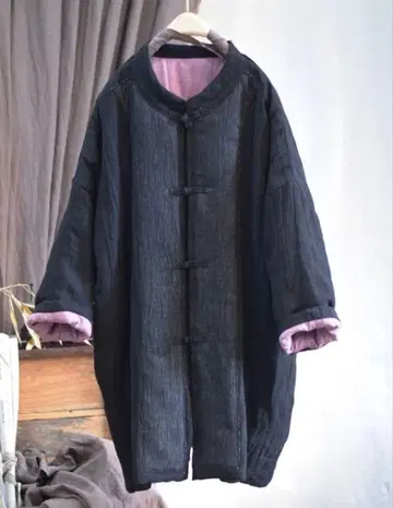 린넨 레트로풍 충전솜 코트 블랙