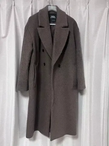 ZARA 브라운 더블 브레스트 롱 코트 여성용