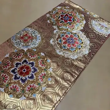 육통 후쿠로 오비 순수 실크 화려한 럭셔리 자수 패턴