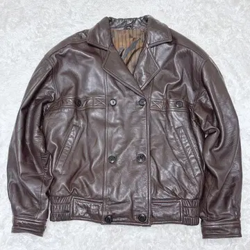 빈티지 80s 브라운 더블 브레스트 가죽 자켓 램 가죽