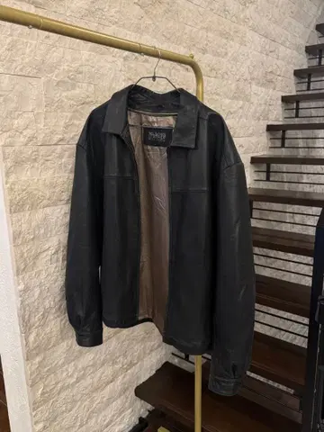 WILSONS LEATHER 천연 가죽 가죽 자켓 블랙 남성용 구제 의류