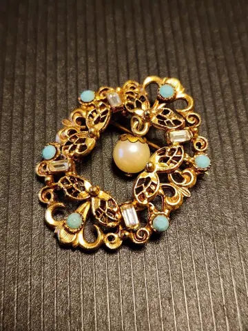 유품 정리 빈티지 플로렌자 Florenza 브로치 골드 컬러 펄