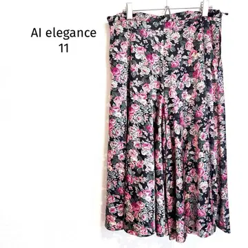 아이 엘레강스 롱 팬츠 꽃무늬 플레어 실루엣 안감 부착 레트로풍