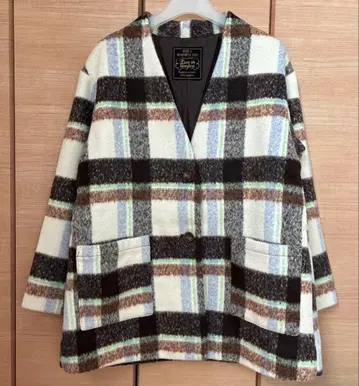 컬러 체크 노카라 코트