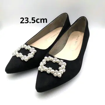 펄 장식 블랙 스웨이드풍 펌프스